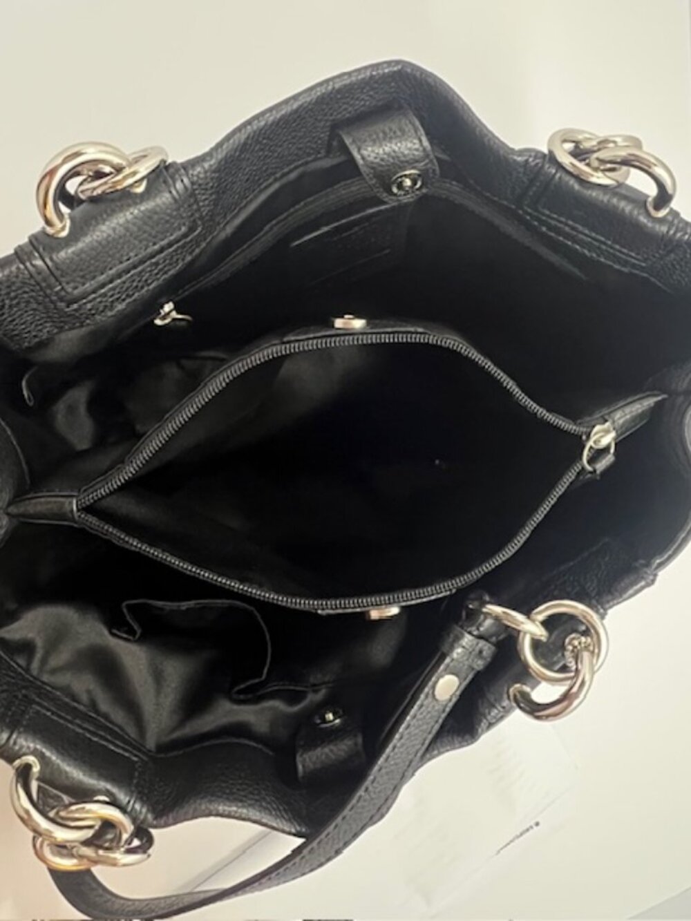 Coach Peyton Penelope Pebble Leather Turn Lock CarryAll Satchel Bag F16531 Black - Picture 13 of 16